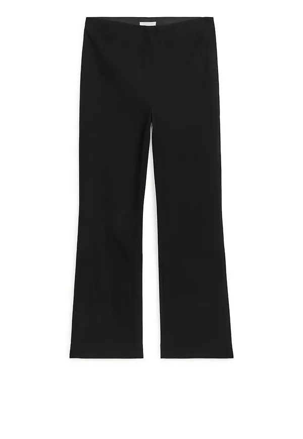 Cropped Cotton Stretch Trousers - Black