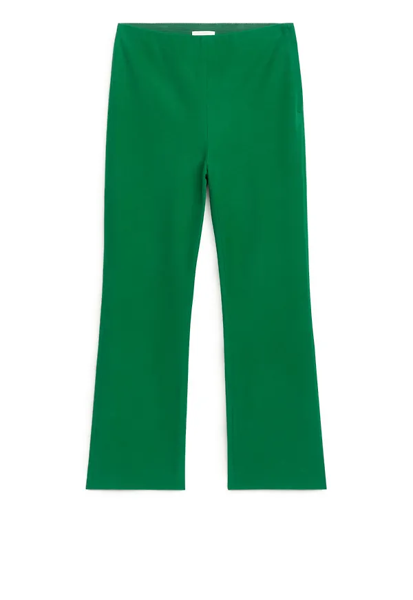 Cropped Cotton Stretch Trousers - Green