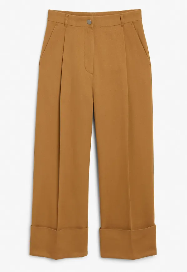 Cropped cuffed trousers - Beige