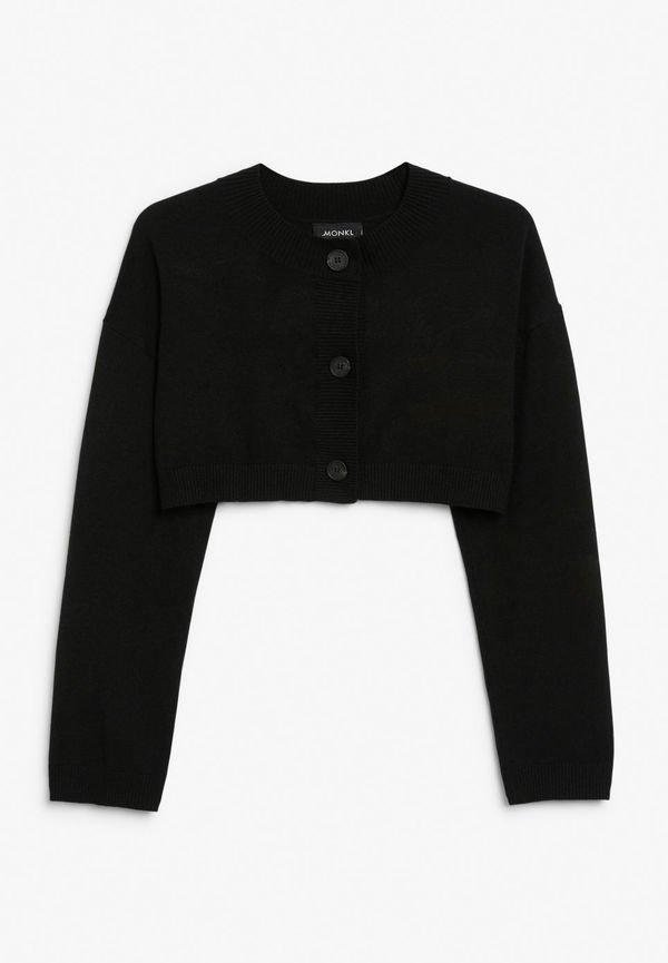 Cropped fine knit cardigan - Black