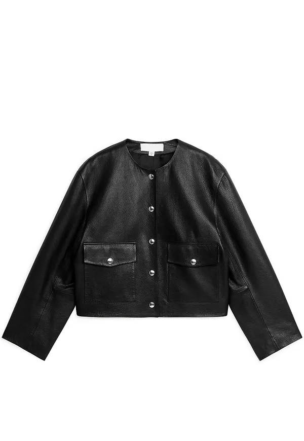 Cropped Leather Jacket - Black