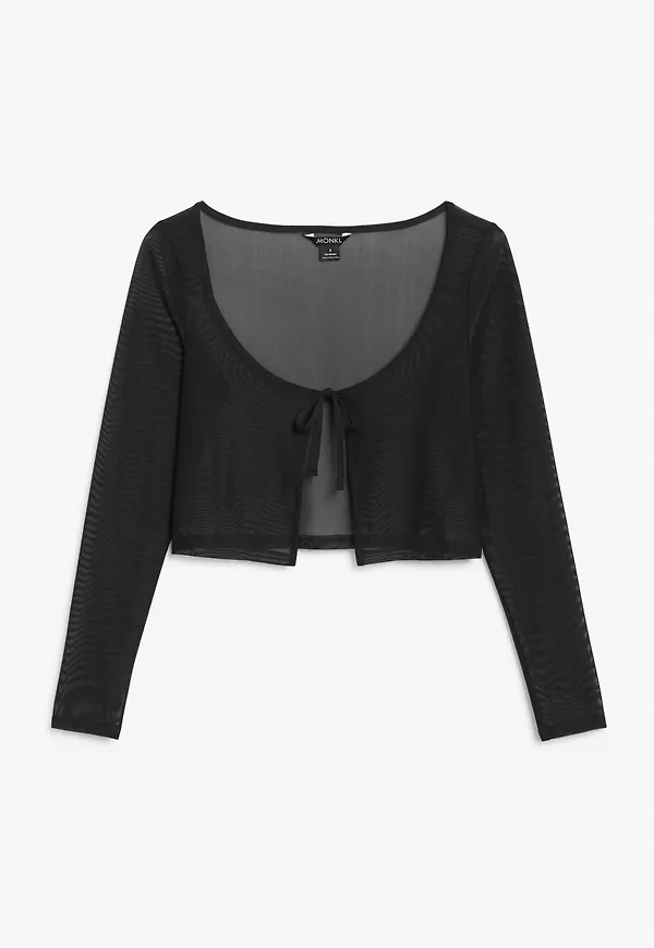 Cropped mesh cardigan - Black