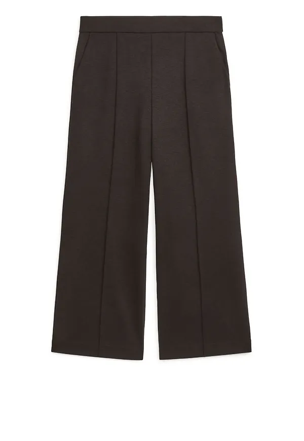 Cropped Milano Rib Trousers - Brown