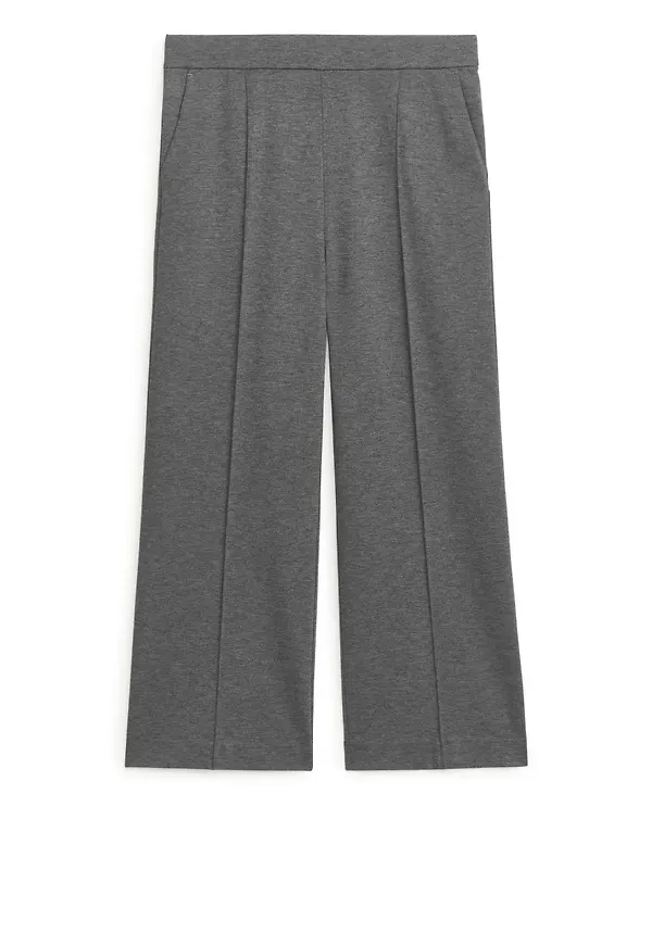 Cropped Milano Rib Trousers - Grey