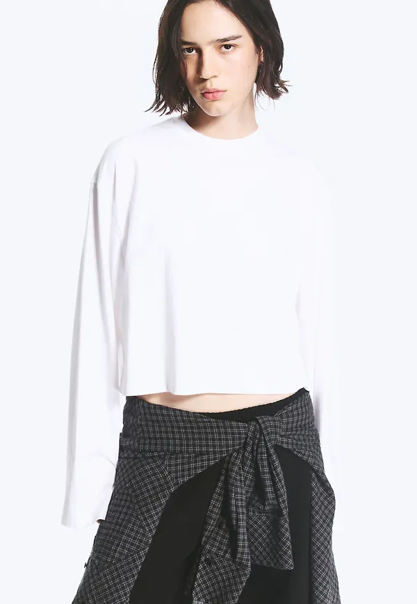 Cropped Oversized Long-Sleeved T-shirt