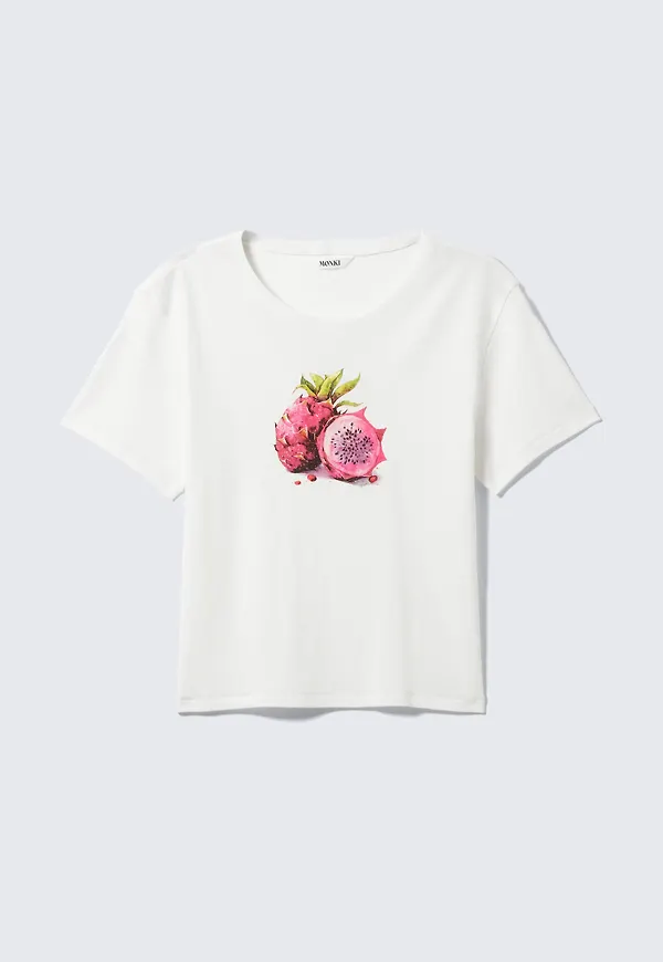Cropped Printed Ribbed Cotton T-shirt