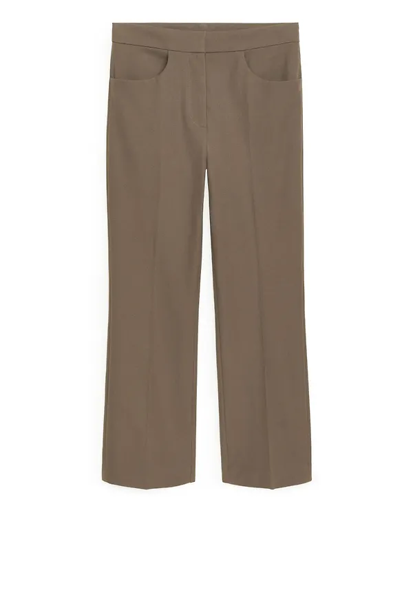 Cropped Stretch Cotton Trousers - Beige