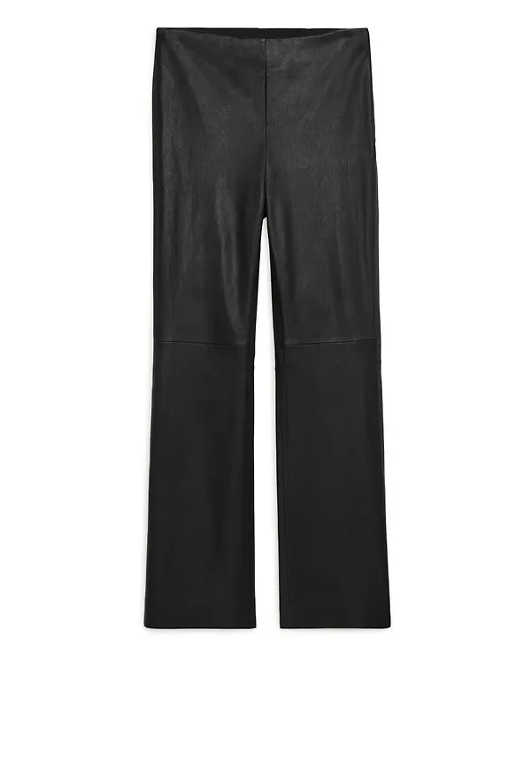 Cropped Stretch Leather Trousers - Black