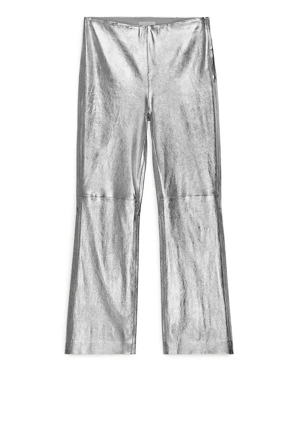 Cropped Stretch Leather Trousers - Grey