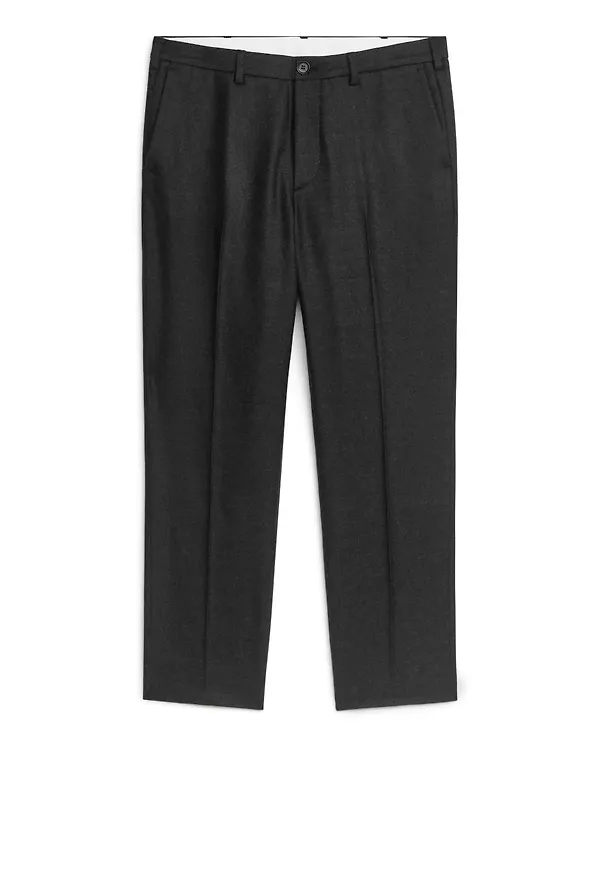 Cropped Tapered Wool Trousers - Grey