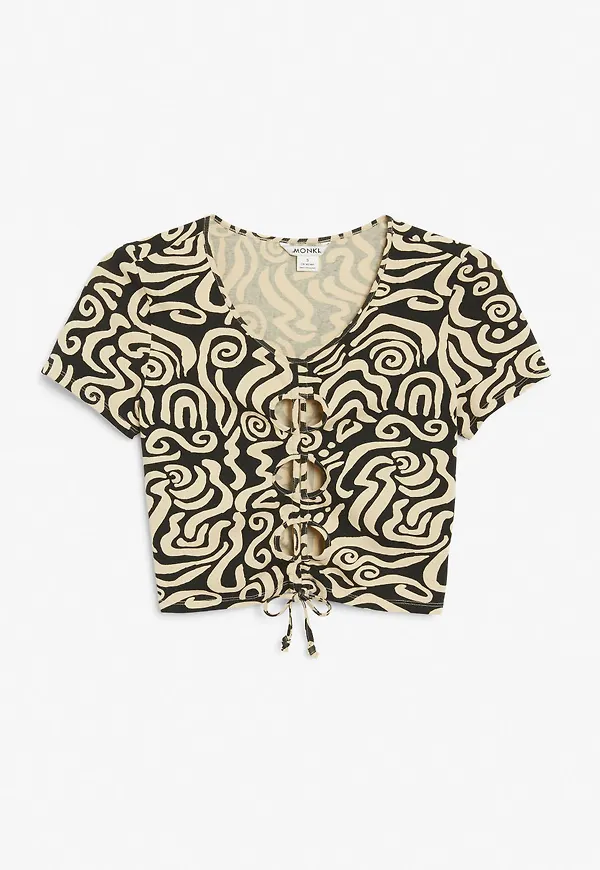 Cropped top with drawstring - Beige