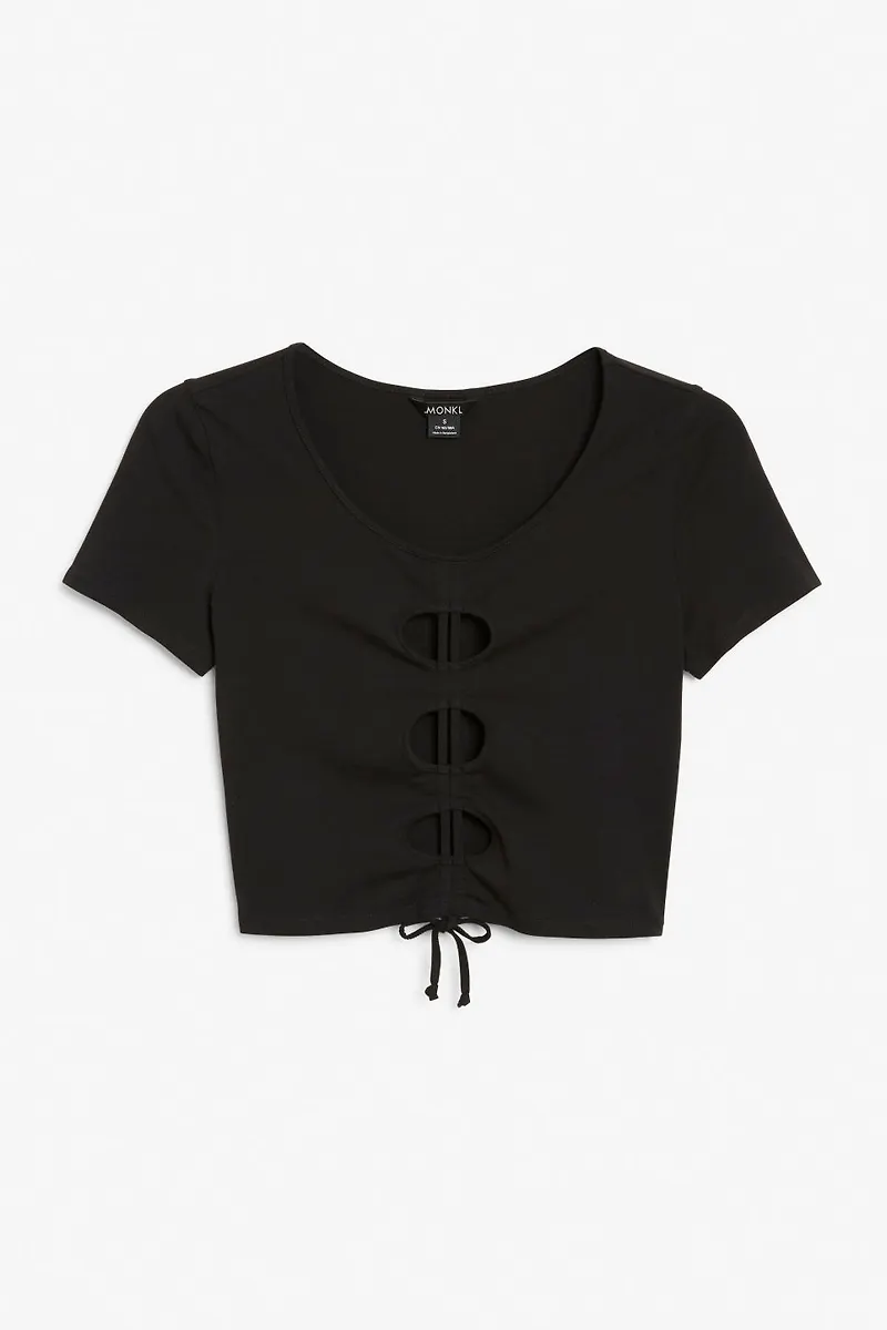 Cropped top with drawstring - Black