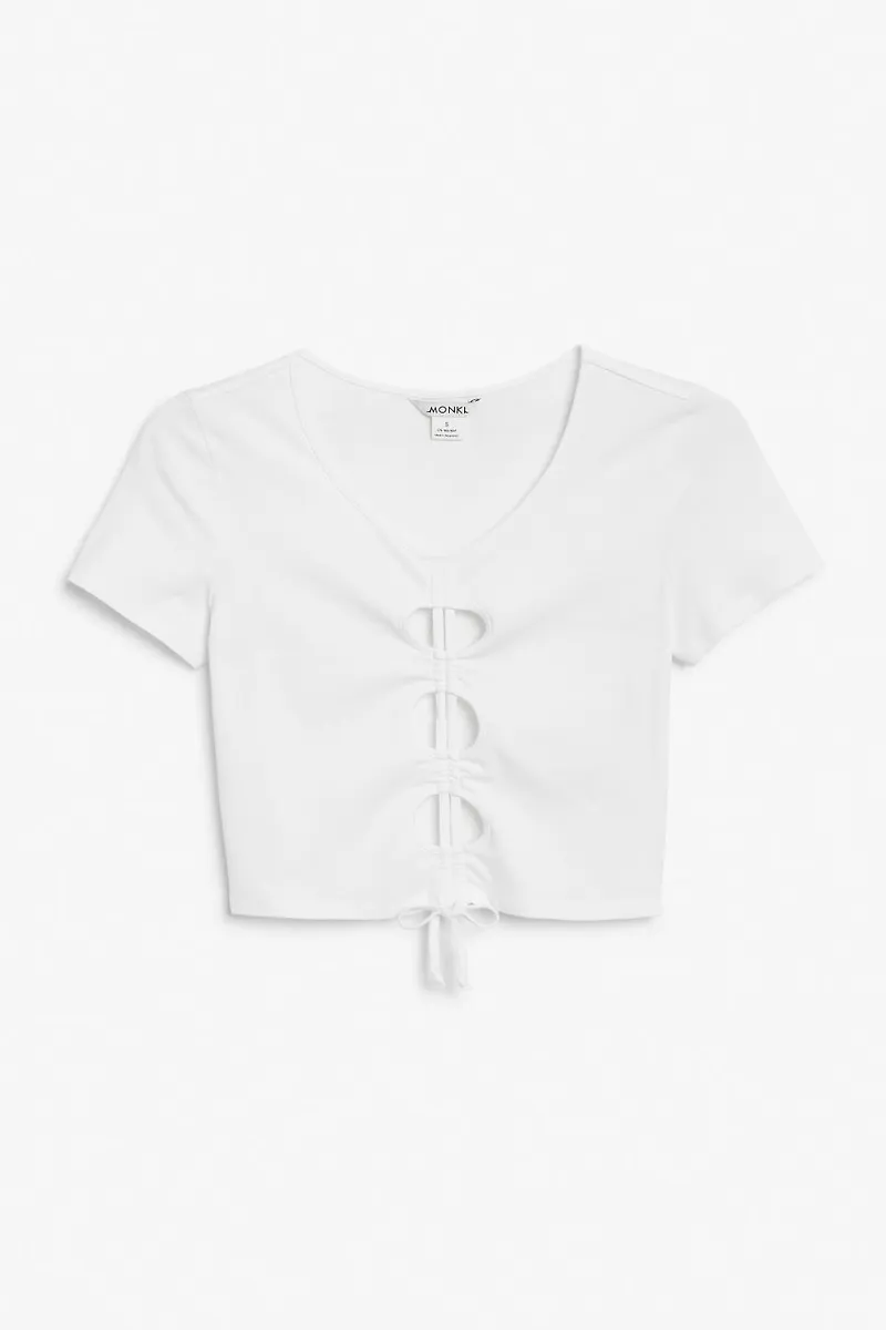 Cropped top with drawstring - White