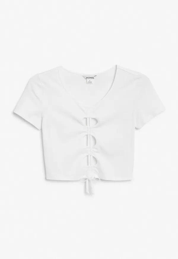 Cropped top with drawstring - White