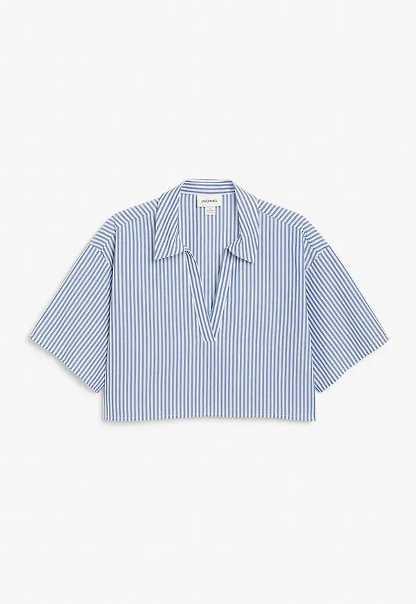 Cropped V-neck shirt - Blue