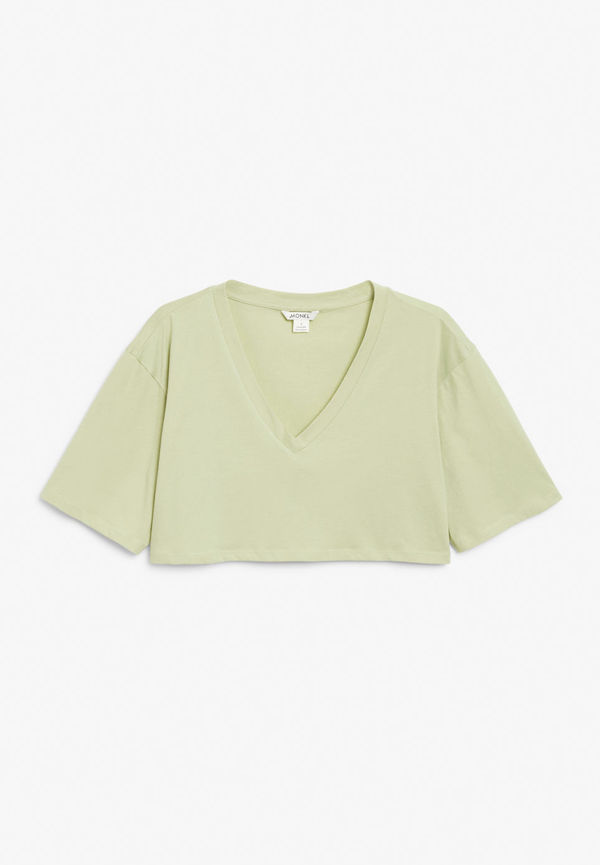 Cropped v-neck tee - Green