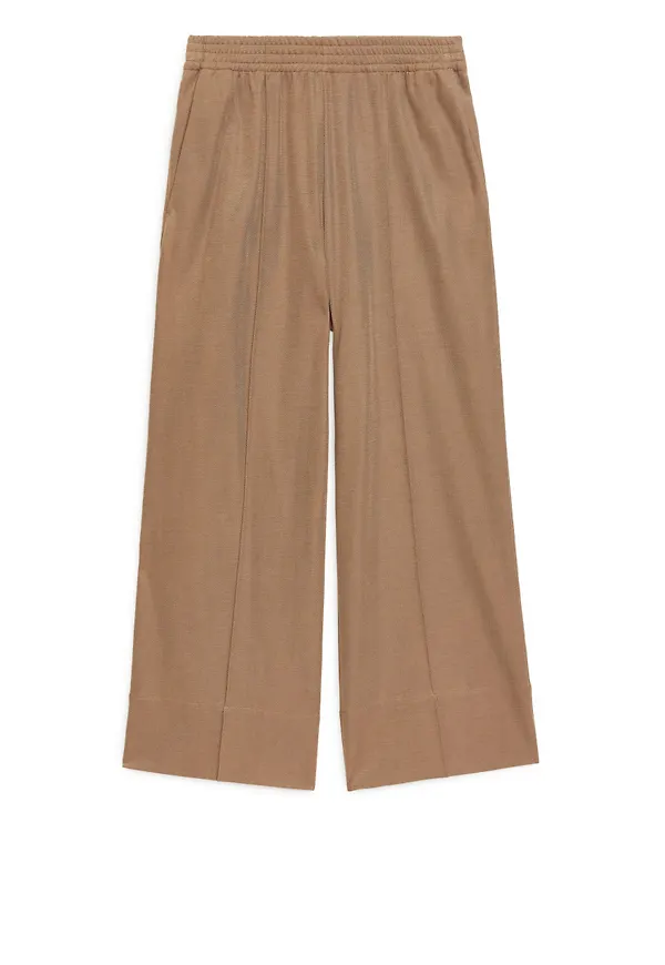 Cropped Wide-Leg Jersey Trousers - Yellow