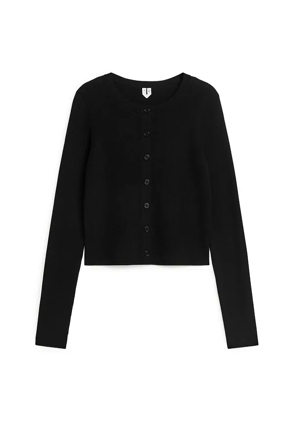 Cropped Wool Cardigan - Black