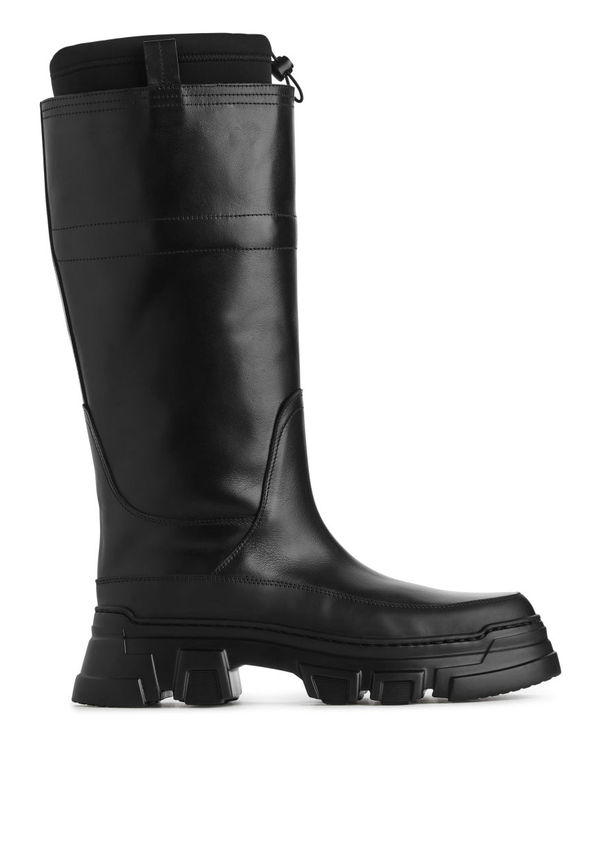 Cuffed Leather Boots - Black