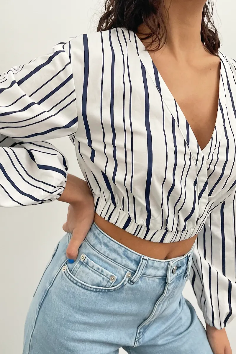 Curated Styles Croppad blus - Stripe