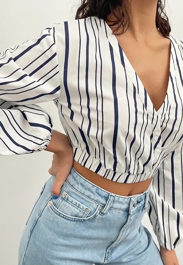 Curated Styles Croppad blus - Stripe