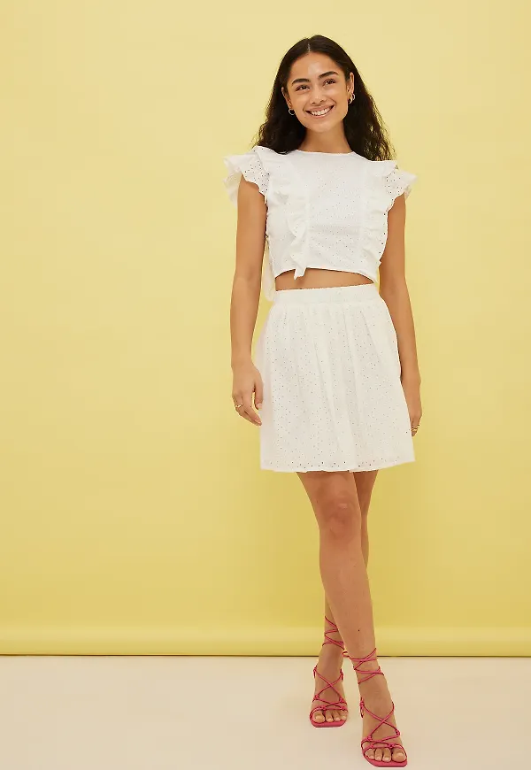 Curated Styles Vid anglaise kjol - White