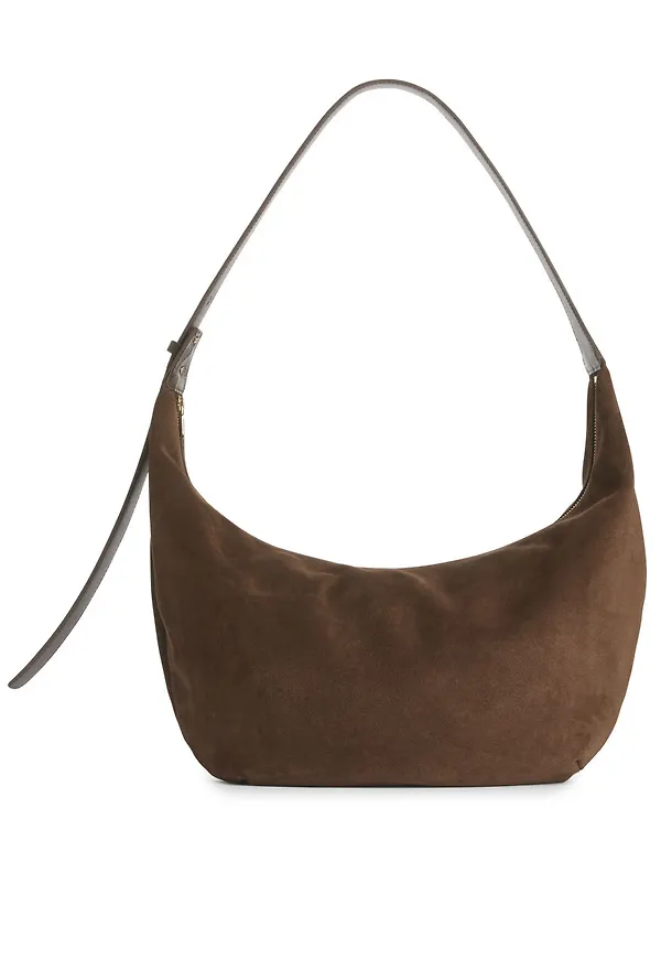 Curved Leather Bag - Beige