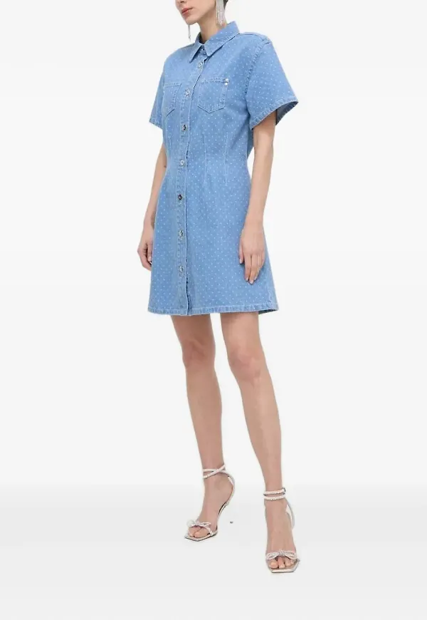 Custommade kort prickig skjortklänning - Blå