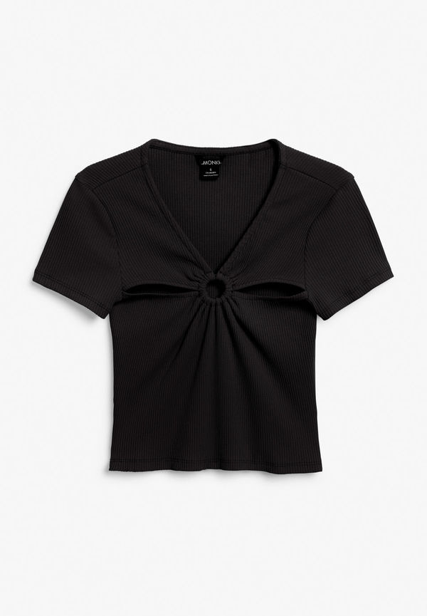 Cut-out crop top with ring detail - Black
