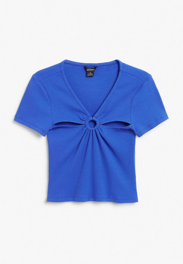 Cut-out crop top with ring detail - Blue
