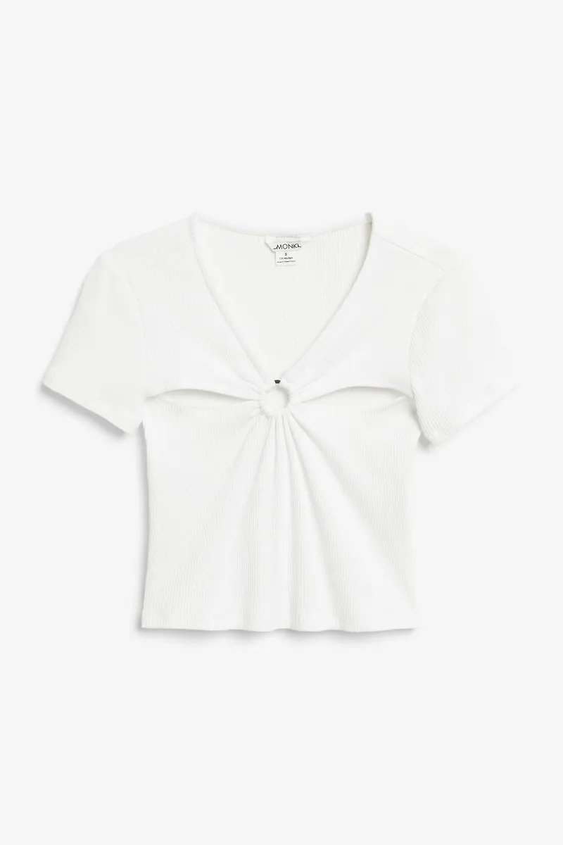 Cut-out crop top with ring detail - White