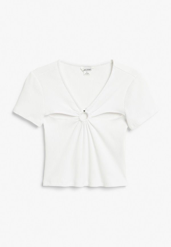 Cut-out crop top with ring detail - White