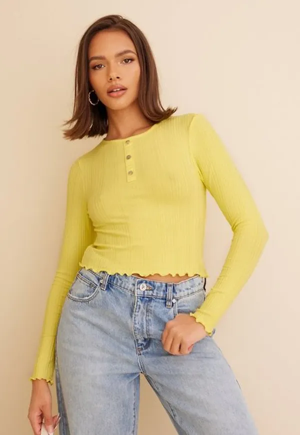 Only Onlzenia Ls Button Top Nn Långärmade toppar Yellow Cream