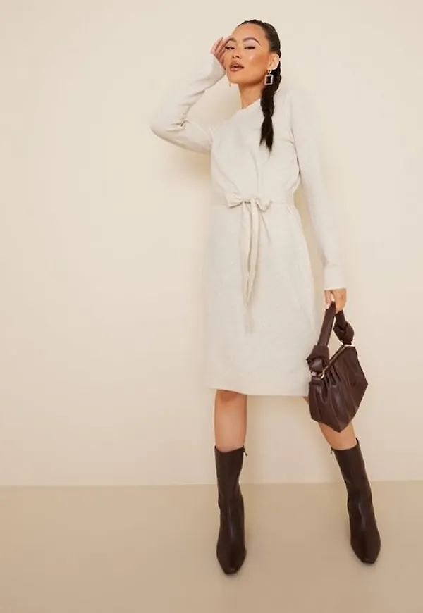 Pieces Pccava Ls O-Neck Knit Dress Noos Bc Stickade klänningar Birch