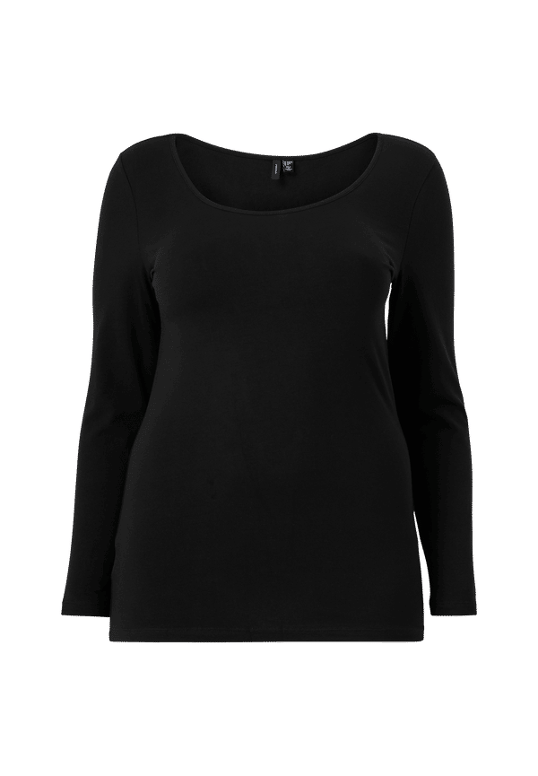 Vero Moda Curve - Topp vmPaxi LS Soft U-neck Curve - Svart
