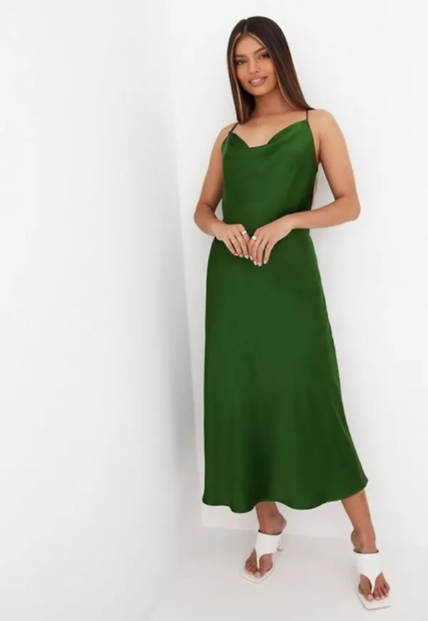 Object Collectors Item Objsateen S/L Midi Dress a Fair Div Loose fit Artichoke Green
