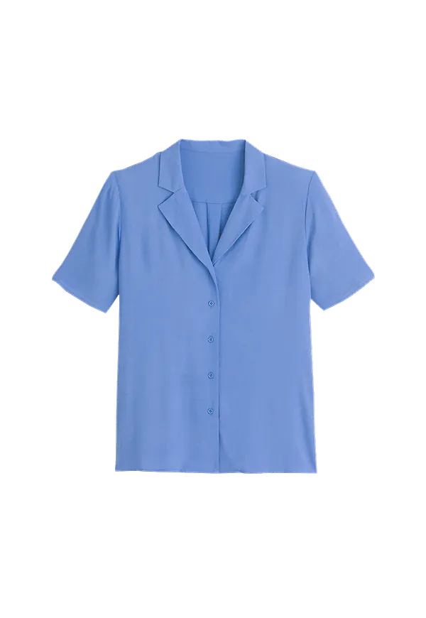 La Redoute - Blus med kort ärm och krage med slag - Blå