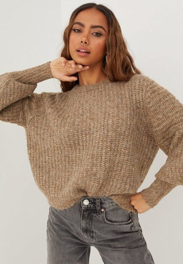 Only Onlscala L/S O-Neck Puff Pullover K Stickade tröjor Tannin W. Melange