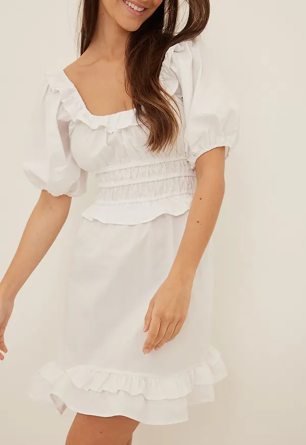 NA-KD Boho Ekologisk Miniklänning I Bomull - White