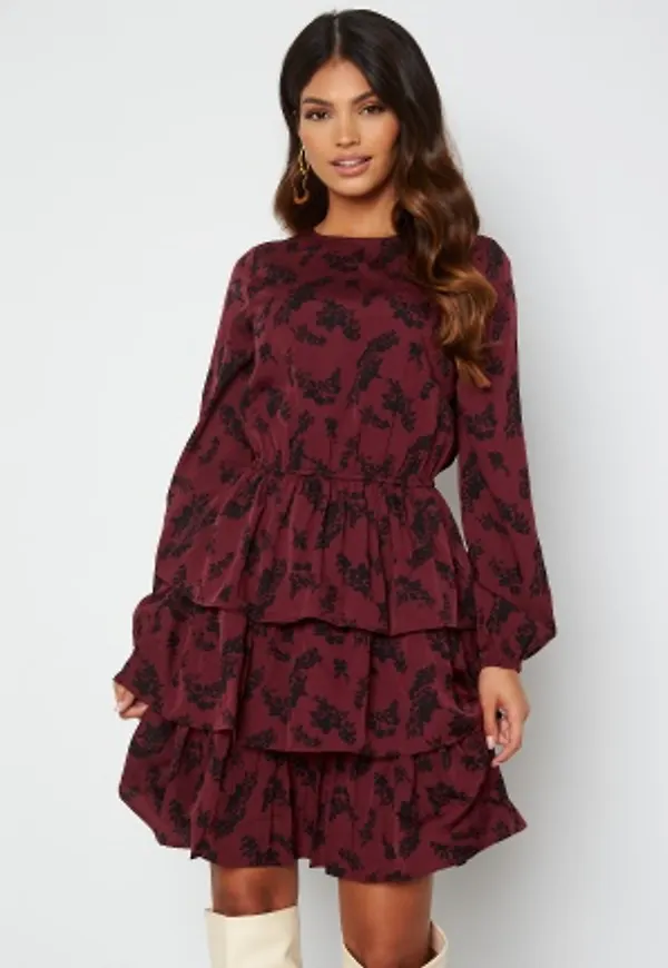Happy Holly  Astrid Flounce Dress Wine-red 52/54