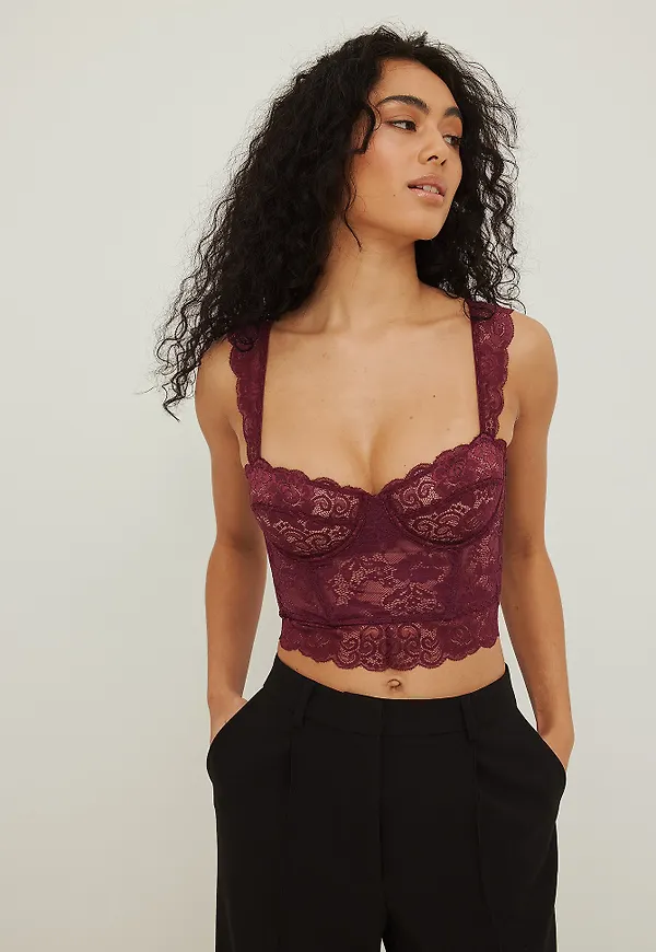 NA-KD Lingerie Bustier med spetskupa och breda band - Brown