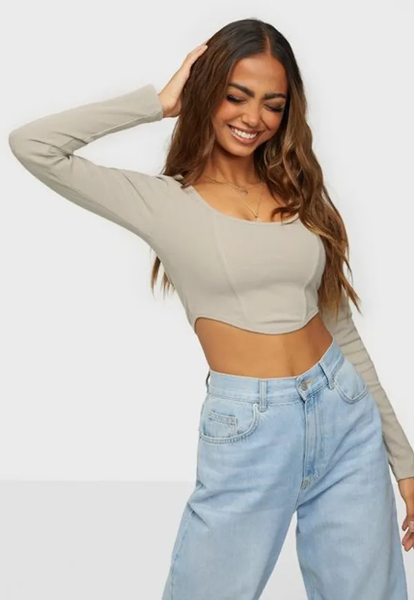 NLY Trend Rib Corset Top Toppar Grå