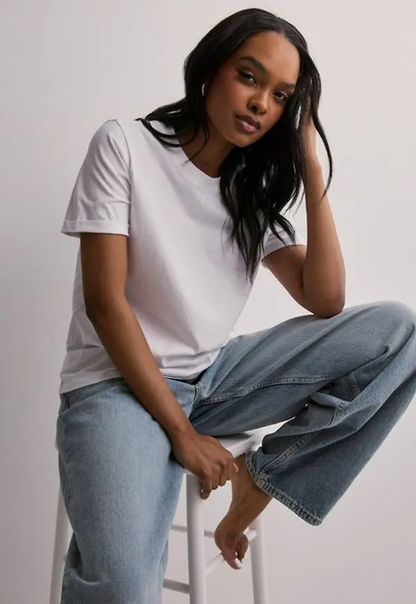 Pieces Pcria Ss Fold Up Solid Tee Noos Bc T-shirts Vit