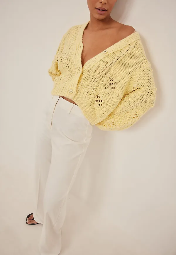 NA-KD Stickad, detaljerad cardigan - Yellow