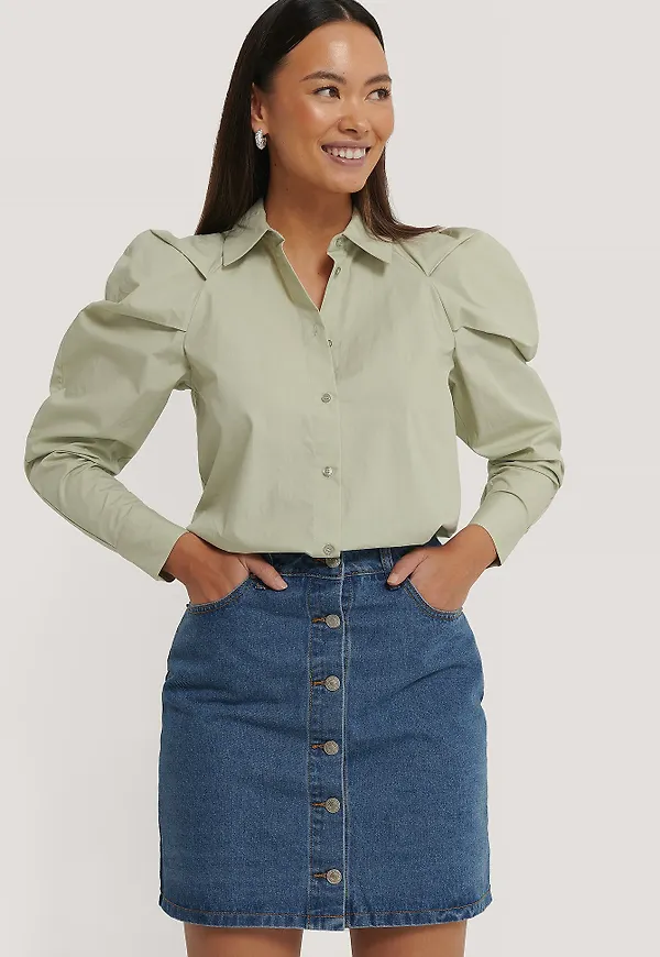 NA-KD A-Linjeformad Denimkjol Med Knappar - Blue