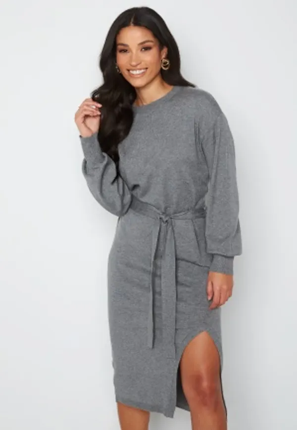 VILA Evie Detail Knit Dress Medium Grey Melange L