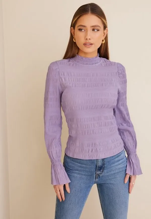Vila Vipenny High Neck L/S Smock Top Långärmade toppar