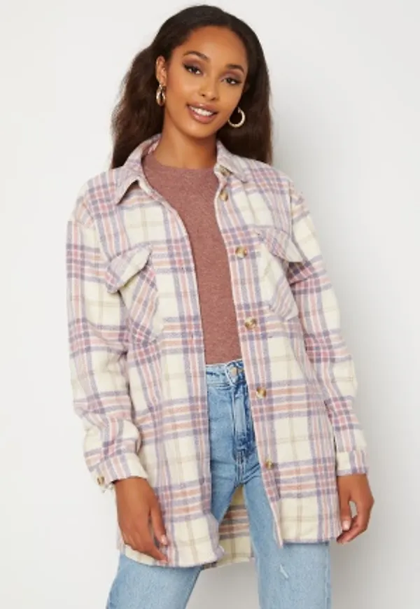 ONLY Valentina L/S Check Shacket Cloud Dancer Checks L