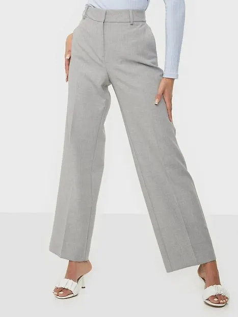 Selected Femme Slfrita Mw Wide Pant Black B Noos Byxor Light Grey Melange