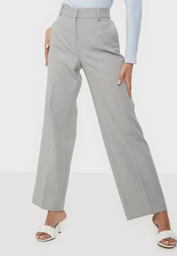 Selected Femme Slfrita Mw Wide Pant Black B Noos Byxor Light Grey Melange